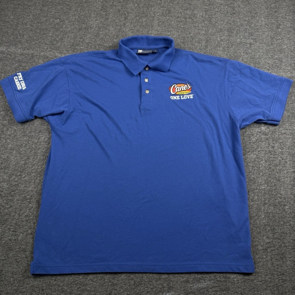 Raising Canes Polo Shirt Mens XL Blue Uniform Employee Fry Cook Cashier One Love